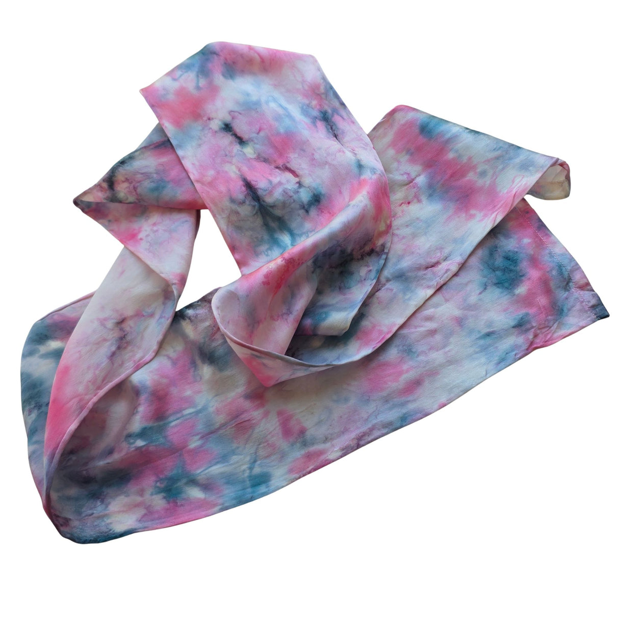 Zijden haarlint RozeBloempjes - 150x10 cm - roze- grijs tinten