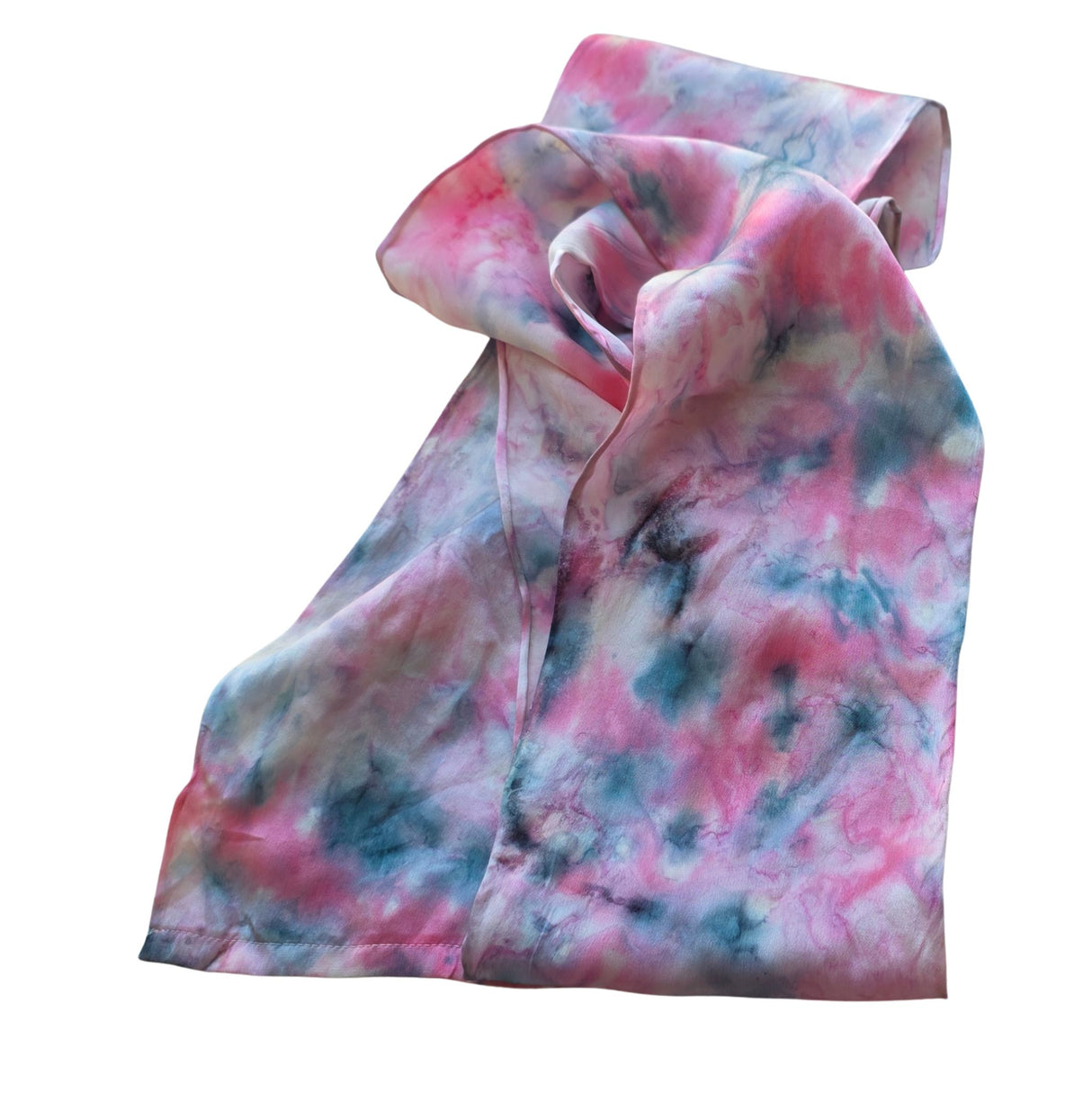 Zijden haarlint RozeBloempjes - 150x10 cm - roze- grijs tinten