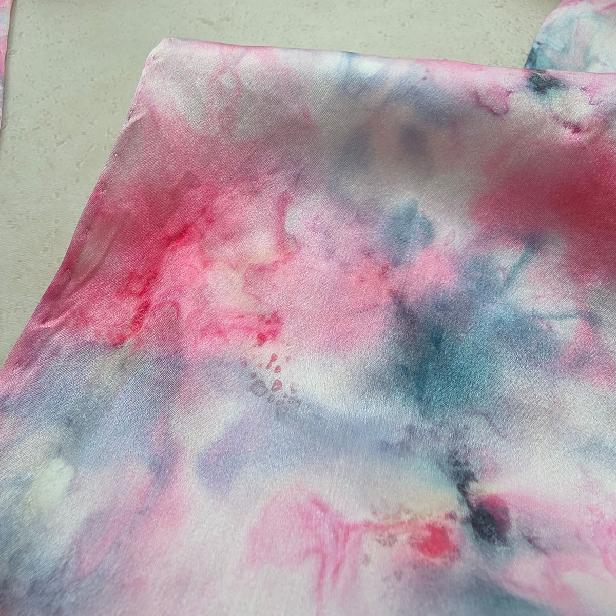 Zijden haarlint RozeBloempjes - 150x10 cm - roze- grijs tinten