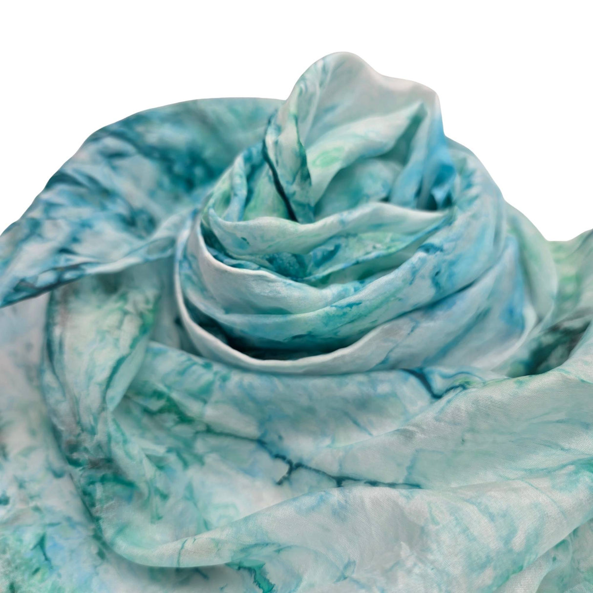 Handgeschilderde zijden sjaal Mijn Kleuren 180x45 cm blauw- en mintgroene tinten