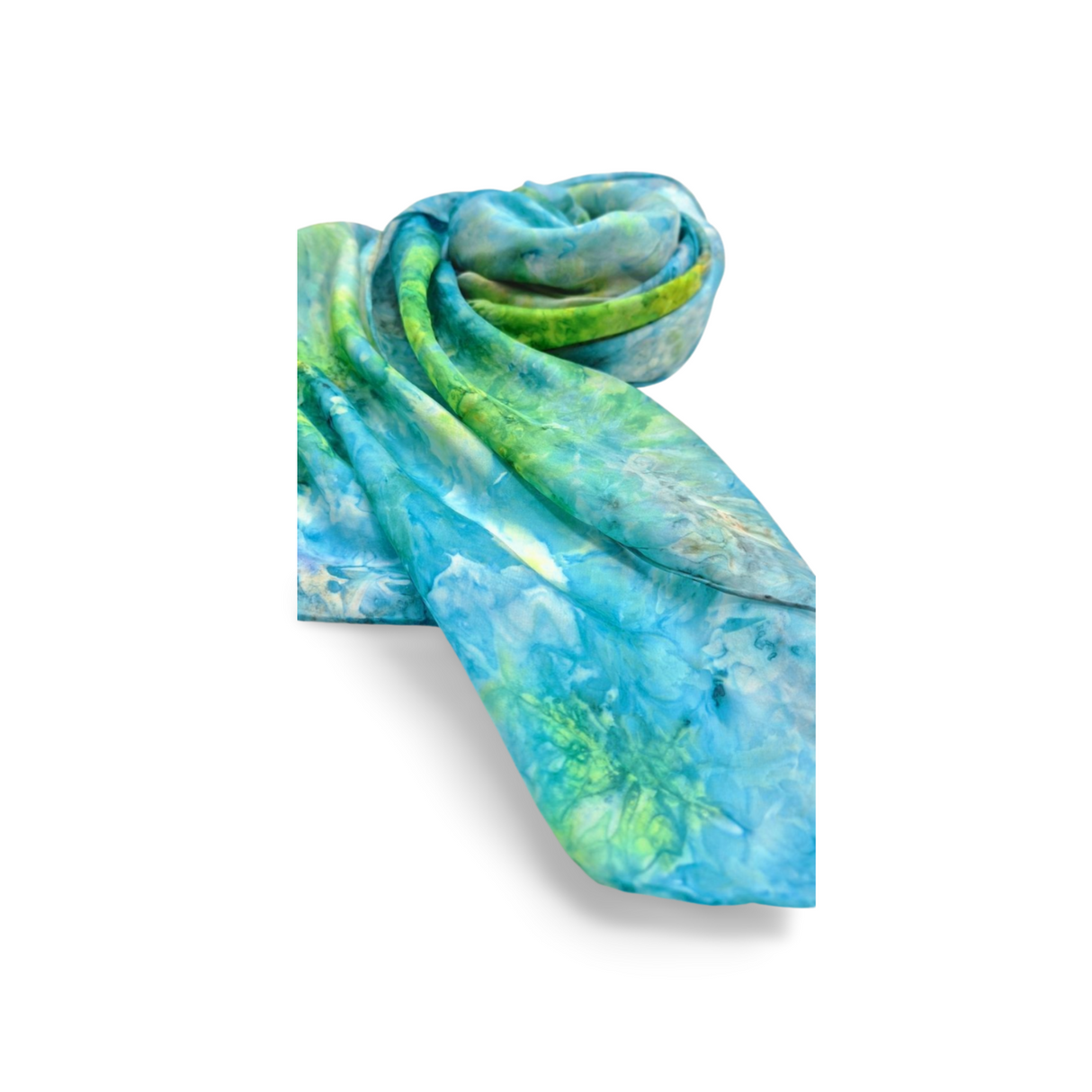 Handgeschilderde zijden sjaal WaterDrager 180x45 cm blauwgroene tinten