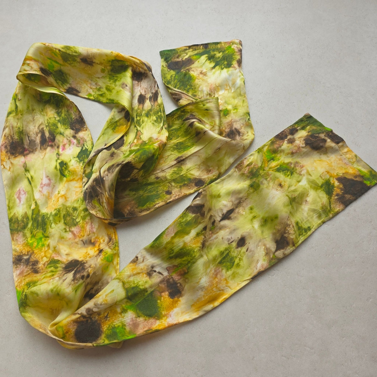 Zijden haarlint 10 cm ZonneBloem - 150x10 cm - groen bruin tinten