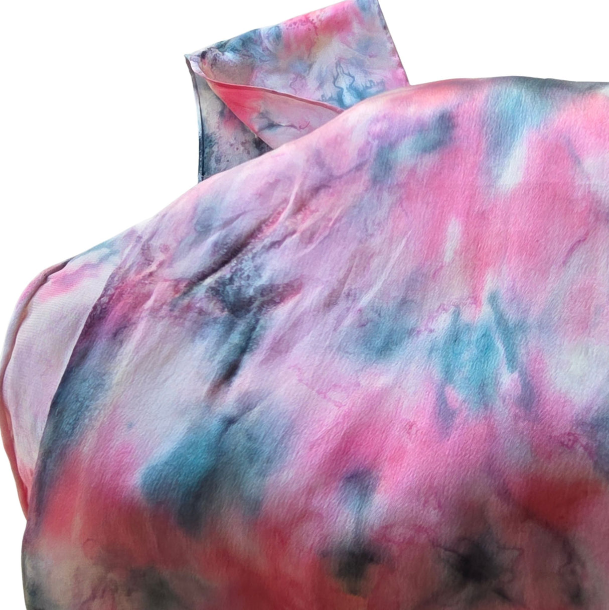 Zijden haarlint RozeBloempjes - 150x10 cm - roze- grijs tinten