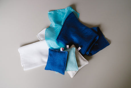 winter speelzijde set zijde met pittenzakjes kinderen blauw wit