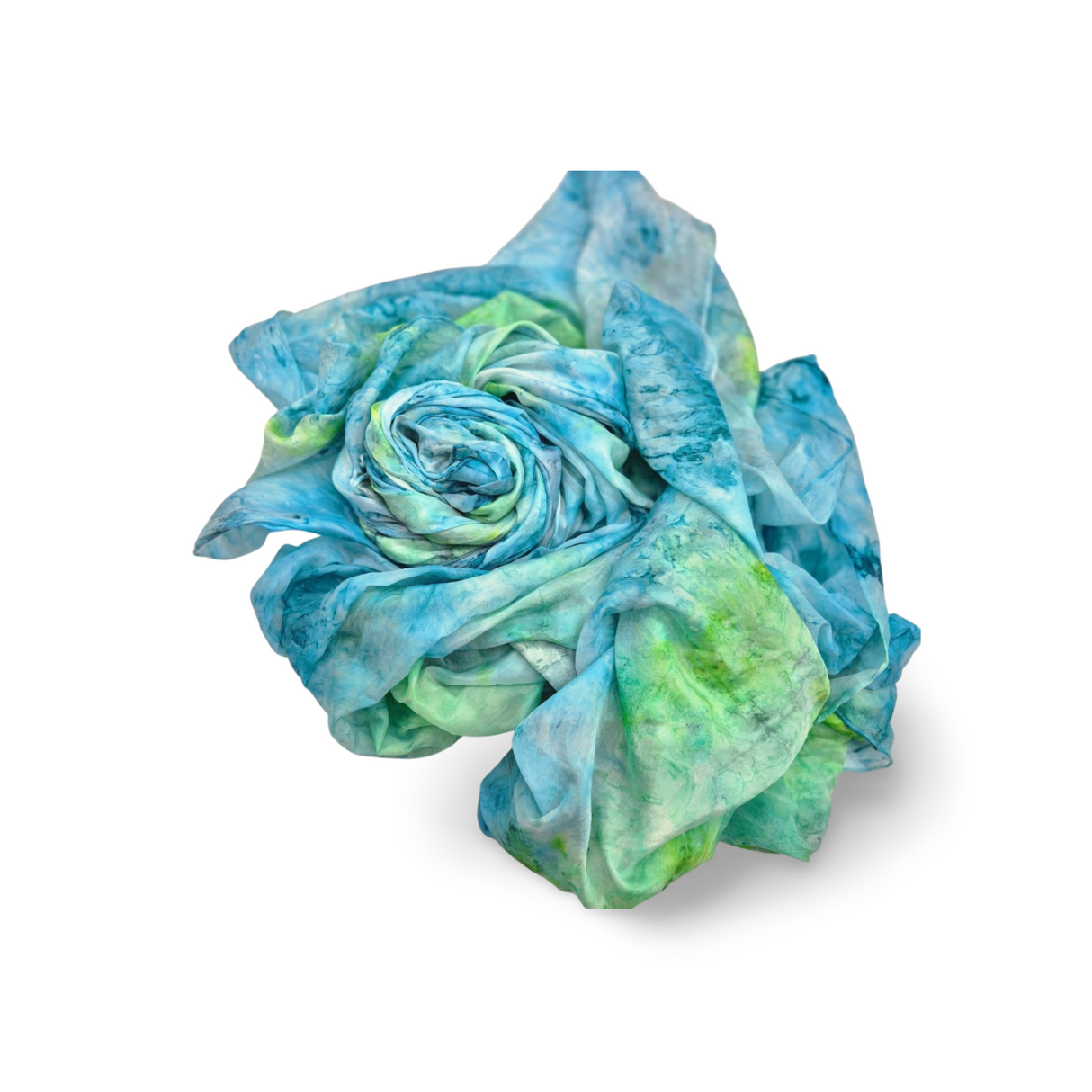 Handgeschilderde zijden sjaal MagischWater 220×110 cm blauw- groentinten