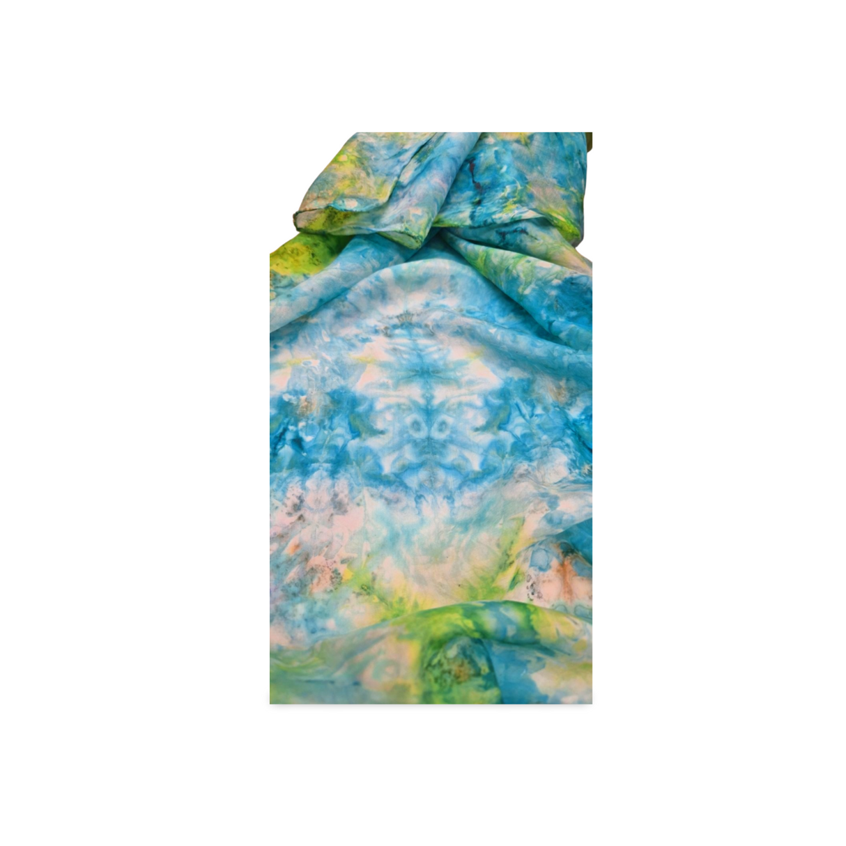 Handgeschilderde zijden sjaal WaterDrager 180x45 cm blauwgroene tinten
