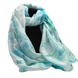 Handgeschilderde zijden sjaal Mijn Kleuren 180x45 cm blauw- en mintgroene tinten