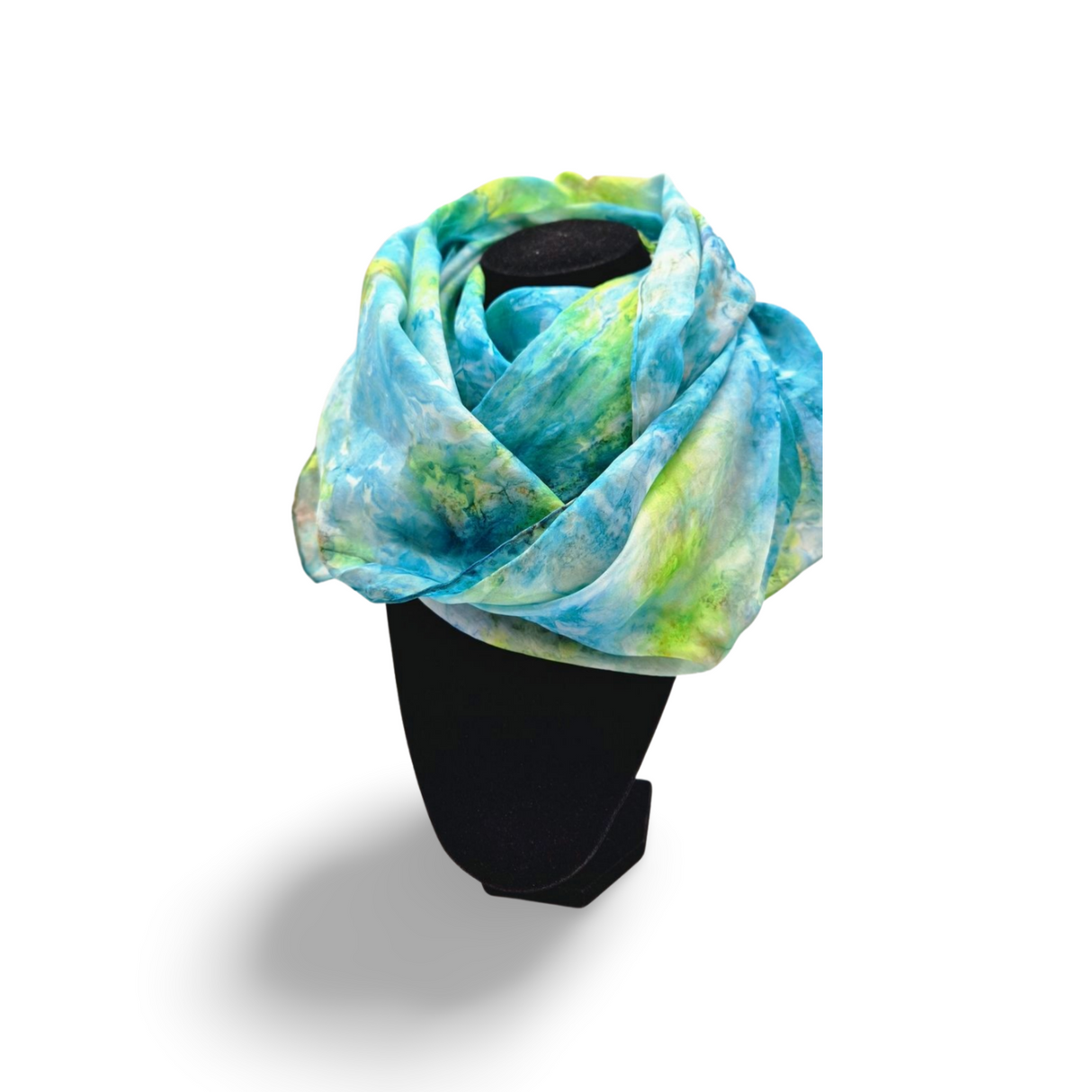 Handgeschilderde zijden sjaal WaterDrager 180x45 cm blauwgroene tinten